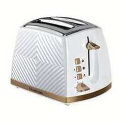 Russell Hobbs Groove 2 Slice Toaster, High Lift, 850W, White, Brushed Gold